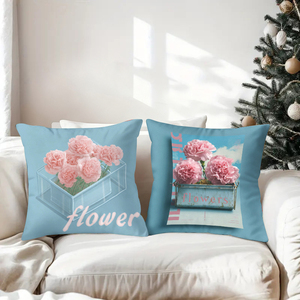 Pink carnations in vintage metal <strong>boxes</strong> adorn cozy <strong>cushions</strong> with festive holiday decor in the background. - Product Image 3