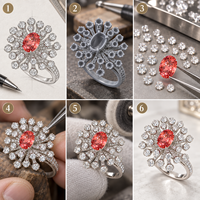 Bague de Luxe en Or 18 carats avec Pierre Précieuse Ovale Padparadscha de Laboratoire, Bague Statement à Grappe Florale, Bijoux Personnalisés OEM en Gros pour Anniversaire