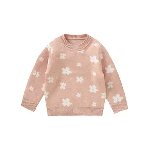 mimixiong Ins Hot Sale Soft Top Clothes for Newborn Baby Kids Girls' Flowers Pattern Long Sleeve Knit Pullover Sweater