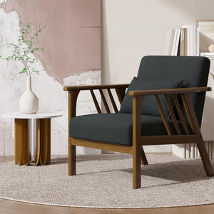Chaise longue moderne, fauteuil d'appoint, cadre en bois, éponge haute densité, coussin ergonomique pour le bas du dos, coussin épais, salon, chambre à coucher, salle à manger - Product Image 2