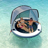 Hamac aquatique gonflable de qualité marine à faible MOQ, protection solaire UPF50+, auvent UV amovible, en PVC écologique, maille rafraîchissante, gonflage rapide