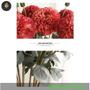 EV 597 Bon Prix Fleur de Soie de <span class=keywords><strong>Dahlia</strong></span> Artificielle Boule de Chrysanthème Simple Artificielle 2 Fourchettes Bourgeon de <span class=keywords><strong>Dahlia</strong></span> - Product Image 5