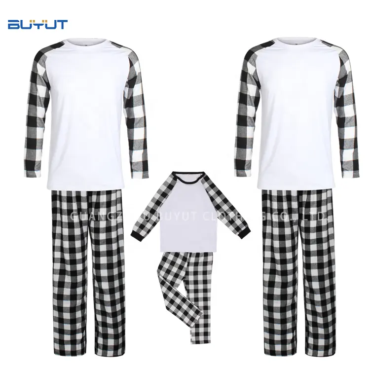 2021 Winter Sleepwear New Red+Black Plaid Sleeve Family Suits Men And Women Kids Sublimation Blank Christmas Pajamas