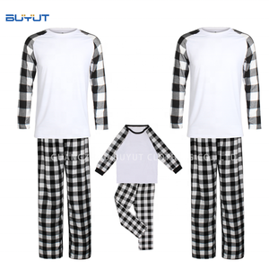 Novo Conjunto Familiar de Pijamas de Natal em Tecido Gingham Buffalo Ecológico, Unissex para Crianças e Adultos, Sublimação em Branco - Product Image 4