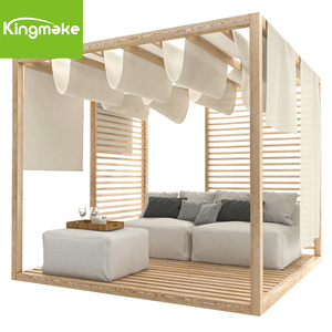 Haut <span class=keywords><strong>de</strong></span> gamme moderne teck bois matériel hôtel <span class=keywords><strong>lit</strong></span> <span class=keywords><strong>de</strong></span> jour teck forme carrée avec auvent plage Cabana extérieur chaises longues plage - Product Image 4