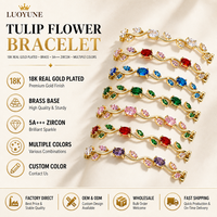 Bracelet LUOYUNE tendance en laiton plaqué or 18 carats, motif floral, avec zircon marquise coloré, bracelet tulipe pour cadeau d'anniversaire, vente en gros