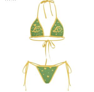 Women's Pink Blue Heart Print Halter <b>Bikini</b> <b>Set</b> 2 Piece Tie Side Swimwear Stretch Spandex Polyester Beachwear - Product Image 3