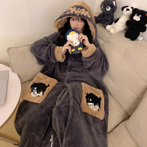 <span class=keywords><strong>Pigiama</strong></span> Autunno/Inverno per Coppie, Set Camicia da Notte <span class=keywords><strong>in</strong></span> <span class=keywords><strong>Pile</strong></span> Corallo <span class=keywords><strong>Taglie</strong></span> <span class=keywords><strong>Forti</strong></span>, Accappatoio <span class=keywords><strong>in</strong></span> Flanella, Abbigliamento da Casa - Product Image 3