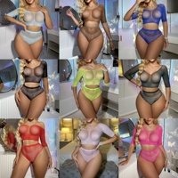 Lingerie Bodystocking OEM Couleur Pantone pour Femme, Taille Unique, Ensemble 2 Pièces en Nylon Maille Résille