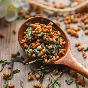 Vente en gros d'échantillon gratuit de thé <span class=keywords><strong>vert</strong></span> riz brun grillé <span class=keywords><strong>Genmaicha</strong></span> chinois logo et emballage personnalisés - Product Image 4