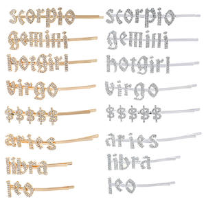 Accesorios para el cabello para mujer, horquillas <span class=keywords><strong>de</strong></span> pelo personalizadas con letras del Zodíaco, con diamantes <span class=keywords><strong>de</strong></span> imitación, <span class=keywords><strong>de</strong></span> cristal dorado y plateado, a <span class=keywords><strong>la</strong></span> moda - Product Image 3