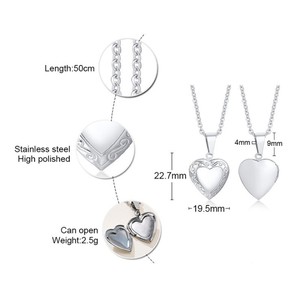 Medallón colgante de acero inoxidable para mujer, colgante de corazón de amor - Product Image 5