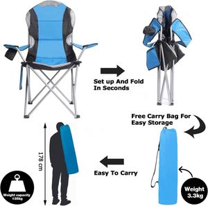 Oversized <b>Deluxe</b> Padded Folding <b>Camping</b> <b>Chair</b> With Cup Holder and Side Pocket Lightweight High Back Leisure Portable Heavy Duty - Product Image 5