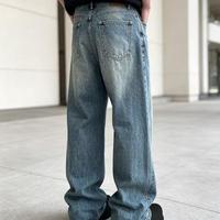 Jeans en denim décontractés pour hommes, tissu brut à bords bruts, coupe ample, sur mesure ODM