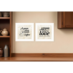 HMS Set di due arte da parete con cornice bianca tutto ciò di cui hai bisogno è caffè-per gli amanti del caffè! - Product Image 1