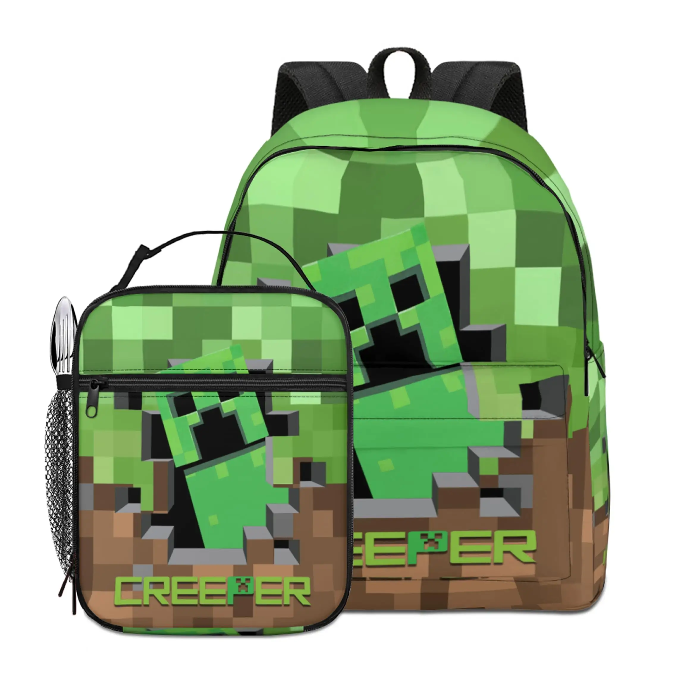 กระเป๋าเป้สะพายหลังใส่คอมพิวเตอร์ลายการ์ตูนมาใหม่กระเป๋านักเรียนไนลอนสีเขียวสำหรับเด็กวัยรุ่น