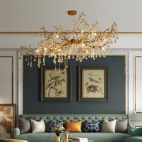 Hitecdad lampes décor à la maison luxe salon chambre Villa hall lustre en laiton branche d'arbre montage en cristal or suspension