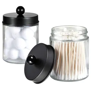 Toples Penyimpanan Kamar Mandi Organizer-Lucu Qtip Dispenser Pemegang Vanity Canister Jar Kaca dengan Tutup untuk Kapas Penyeka