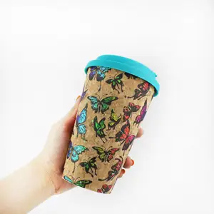 Tasse à café en plastique PP réutilisable, 2 pièces, 15oz, couverture en Silicone, fibre de bambou, gobelets avec couvercle, pour voyage, promotion