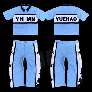Completo Estivo Personalizzato da Uomo: <span class=keywords><strong>T</strong></span>-<span class=keywords><strong>shirt</strong></span> con Zip Oversize da Meccanico e Pantaloni a Zampa, Tuta Sportiva in Due Pezzi - Product Image 1