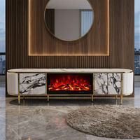 Cheminée électrique moderne avec plateau en marbre artificiel, meuble TV, flamme 3D, design de luxe, meubles pour la maison