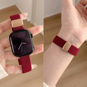 Bracelet de montre à fermoir magnétique en nylon tissé pour Apple Watch Xiaomi Mi Band, sangle réglable rouge - Product Image 1