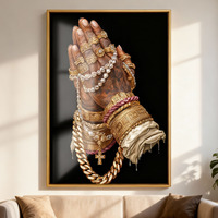 Peinture décorative de luxe Mains en prière, Art mural en verre personnalisé, Style Art Déco moderne, Cadre doré, à suspendre pour la maison, l'hôtel, le bureau