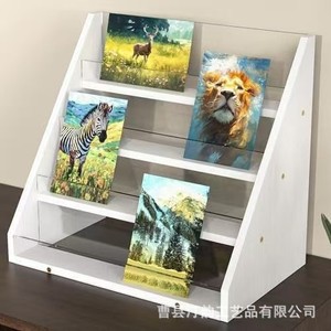 <b>Desktop</b> <b>shelf</b>, acrylic greeting card display rack, tiered postcard storage rack, wooden card storage rack - Product Image 1