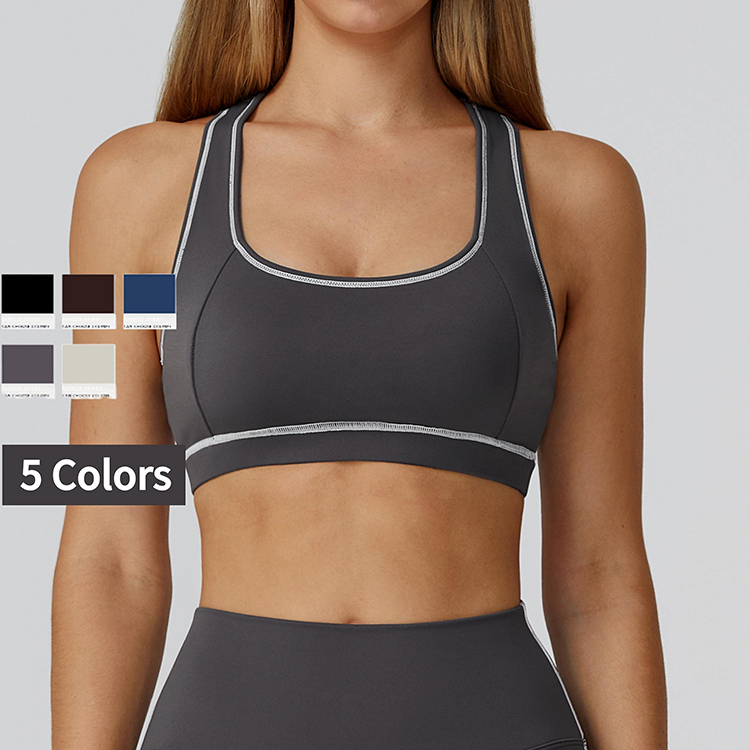 High Elastic Slim Fit Sports Bra Contrast Color Brushed I Shaped Back Top Outdoor Yoga Running Biking Gym Fitness Workout Wear