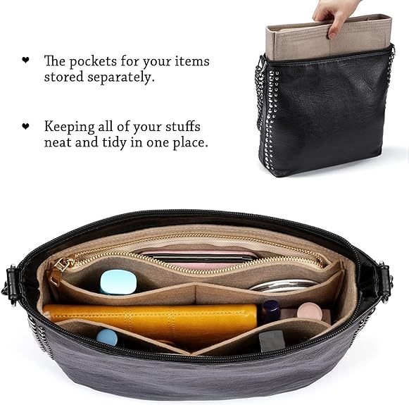 Organisateur De Sac à Main Organiseur Sac Le Pliage Lckaey - Taille M Gris Foncé Fermeture Zippée Organiseur Feutre Fermeture