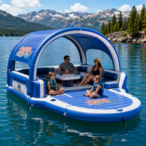 Île flottante gonflable Big Arch Shade bleue et blanche avec coussins moelleux <span class=keywords><strong>pour</strong></span> les vacances d'été en famille sur le lac - Product Image 4