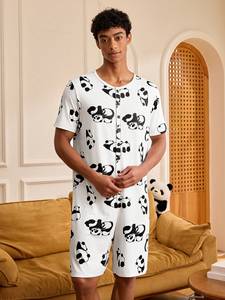 Pigiama estivo da <span class=keywords><strong>uomo</strong></span> con stampa panda, leggero, per casa e notte, simpatico - Product Image 6