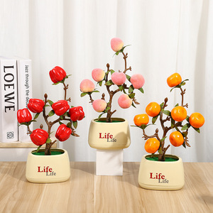 Planta artificial en maceta de Yiwu Datuo Florist, árbol de la fortuna con frutas rojas, melocotón y naranja, decoración para mesa de sala de estar. - Product Image 1