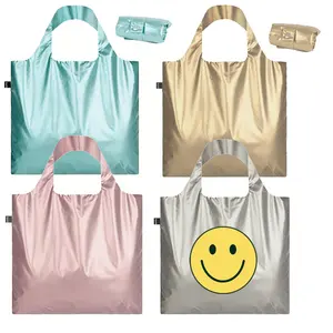 Manufacturer's direct selling metal color series lightweight shopping bags Eco friendly polyester reusable folding tote bag