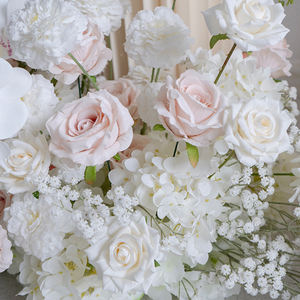Arrangement floral de luxe blanc pour allée de mariage, toile de fond avec rangée de fleurs de <span class=keywords><strong>jacinthe</strong></span>, <span class=keywords><strong>orchidée</strong></span> et souffle de bébé, fournitures de décoration d'événements en gros - Product Image 4