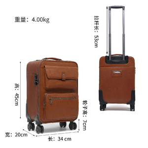 Maleta Dujiang de cuero genuino con 4 ruedas, resistente, para viajes, para hombres de negocios, de color sólido, con cierre de cremallera. - Product Image 4