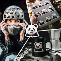 Autocollants décoratifs en vinyle personnalisés en gros, motif panda mignon, pour bouteilles d'enfants, ordinateurs portables, coques de téléphone DIY