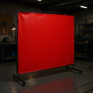 Cadre de protection pour soudeur 8' x 6' en vinyle rouge ignifuge, portable avec roues pour équipement de soudage - Product Image 2
