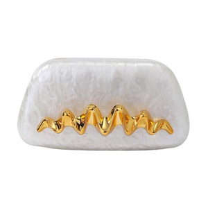 Women Metal Handle Acrylic Evening Hand Bag Marbling <b>Clutch</b> Purse with Detachable Chain Purse for <b>Wedding</b> Cocktail - Product Image 4