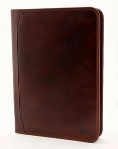 Premium Brown Leather Portfolio Organizer with Zipper Professional Document <b>Folder</b> with Clipboard <b>Card</b> Holder - Product Image 4