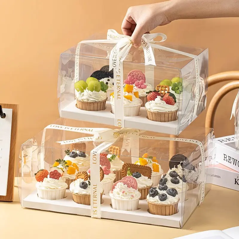 Caixas de plástico transparente para cupcake, embalagem para padaria, recipiente ecológico para muffins e bolos