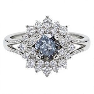 925 Sterling Silver Salt Pepper Diamond Flower Cluster <b>Ring</b> Cut Halo Statement <b>Ring</b> for Certified <b>Rhodium</b> Plated Wedding Party - Product Image 1