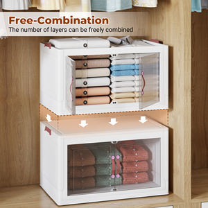 Modern Foldable 2-Layer <b>Plastic</b> Storage <b>Cabinet</b> Magnetic Door Universal Wheels Transparent Space-Saving Organizer Living Room - Product Image 4