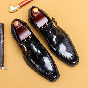 Zapatos formales de negocios con punta cuadrada y hebilla de estilo británico para hombres, cuero genuino, pintado, acabado brillante, zapatos Casuales - Product Image 3