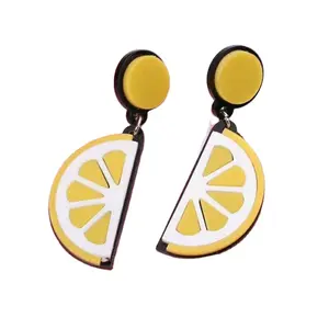 Moon Lemon Earrings Vintage Women Yellow Acrylic Stud Earrings For Sale