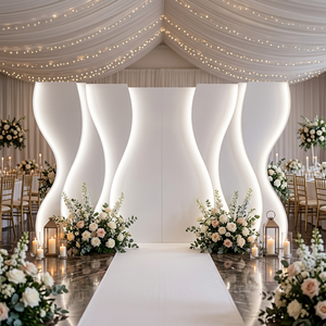 LEDA White Warm Curved LED Wedding Arch 7-9ft Metal <b>Backdrop</b> for Ceremony Events Stage Decoration - Product Image 1