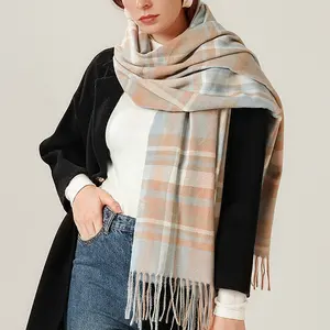 Zifeng OEM Indian Turban Winter Simple Women's Tassel Plaid Scarf Muslim Cashmere Shawl