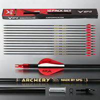 STARCN Archery – Lot de 12 flèches en carbone mixte de 7,8 mm, Spine 500, ailettes en forme de goutte d'eau avec anneau anti-explosion pour arcs composés et classiques