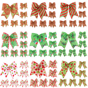 Christmas Printed Fabric Bow Ornament Xmas Tree Hanging Bow Wreath DIY Decorative <b>Ribbon</b> Bow Accessories - Product Image 2