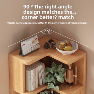 Armoire de rangement moderne en bois massif avec étagères d'angle Bibliothèque intégrée au sol et murale - Product Image 4
